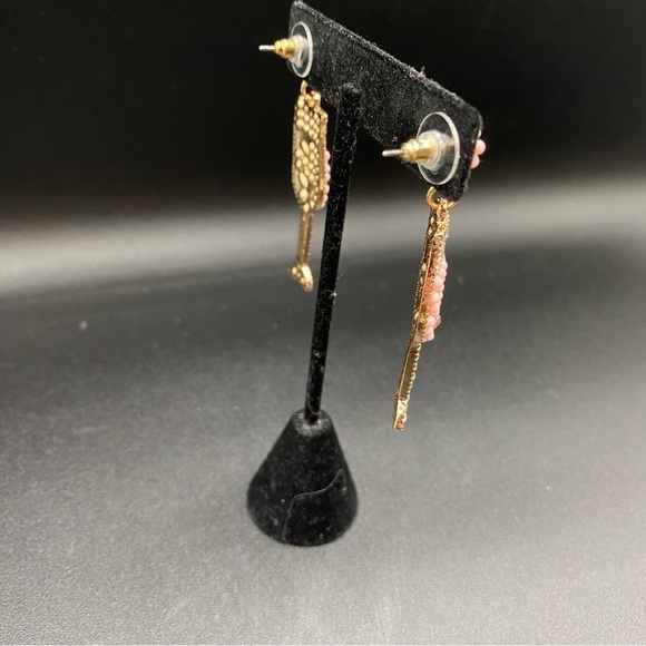 Champagne Pink Sparkly Rhinestone Gold Earrings - Picture 9 of 9